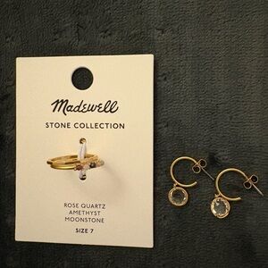 New Madewell Rose Quartz Moonstone Rings Sz7 Lot of 2 + Clear Earrings MSRP:$52